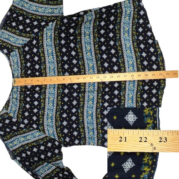 True Light Boho Floral Mixed Print Split Sleeve Cold Shoulder Top Blouse - Picture 15 of 16